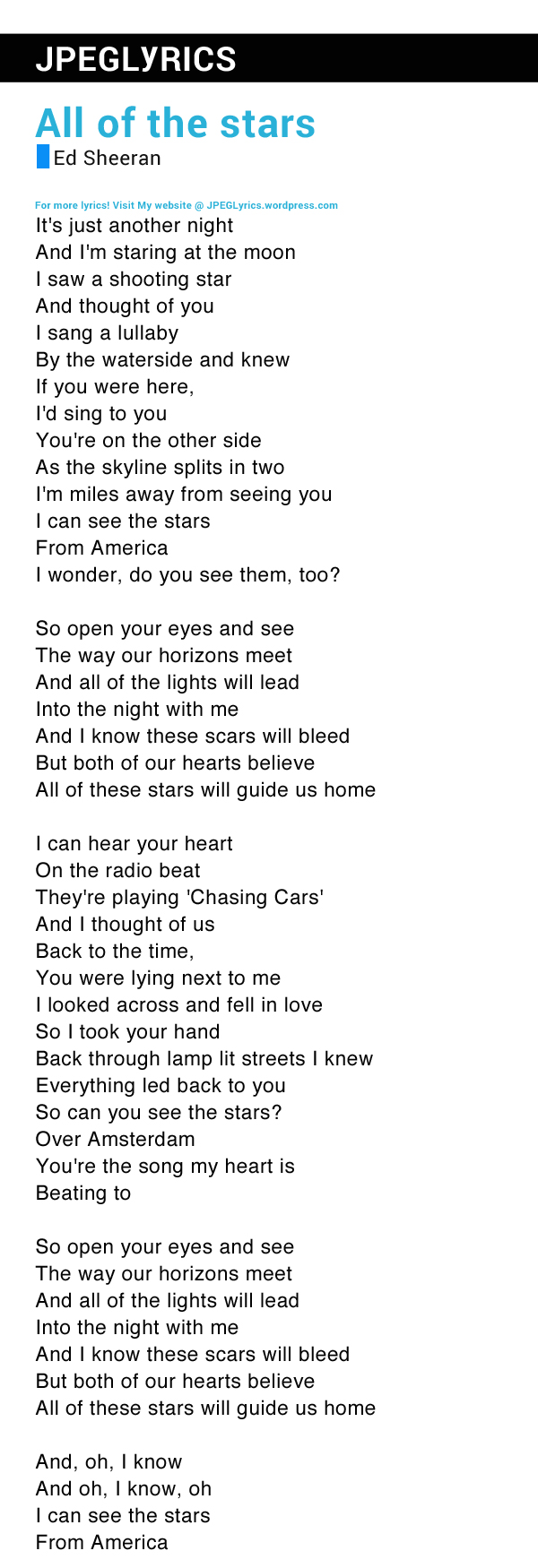 All of the stars by Ed Sheeran lyrics | JPEG Lyrics