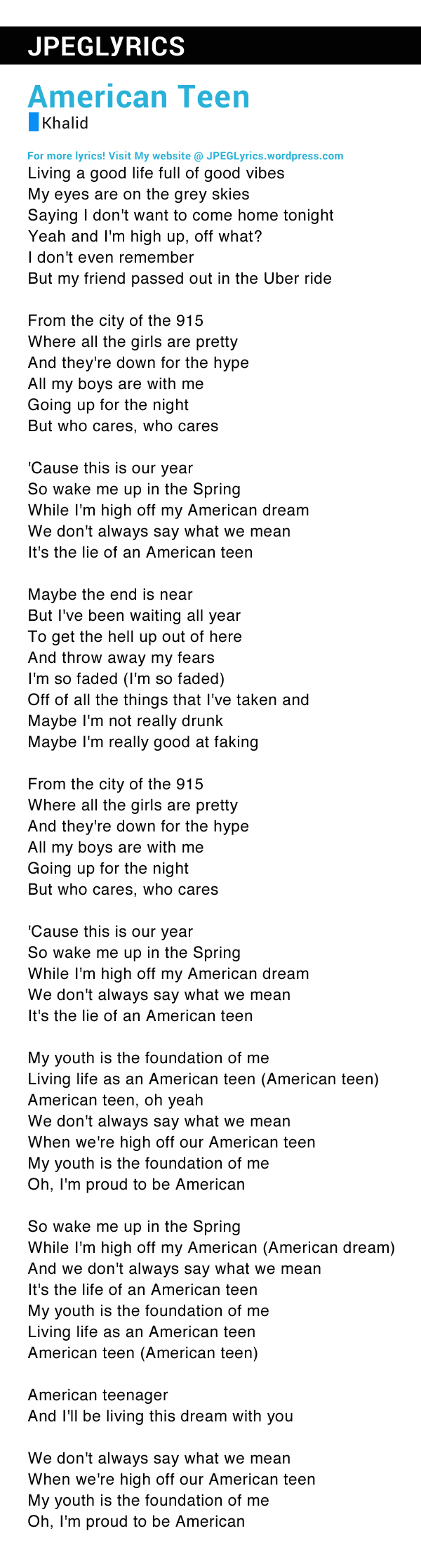 American Teen By Khalid Lyrics
