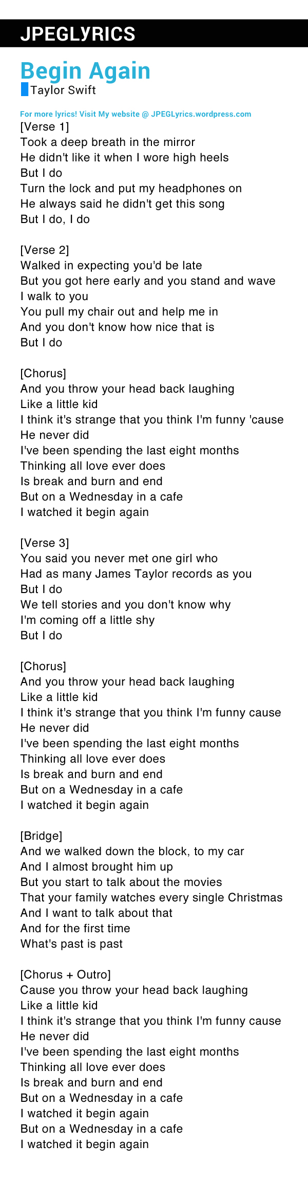 Begin Again By Taylor Swift Lyrics Jpeg Lyrics