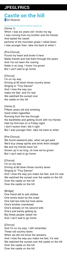 Castle on the hill by Ed Sheeran lyrics – JPEG Lyrics