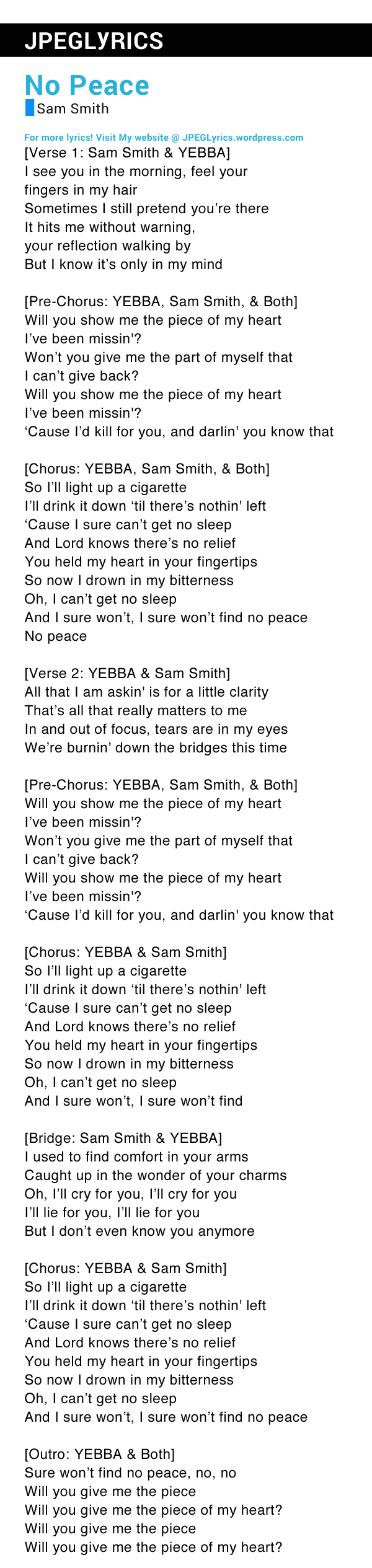 No Peace By Sam Smith Lyrics Jpeg Lyrics