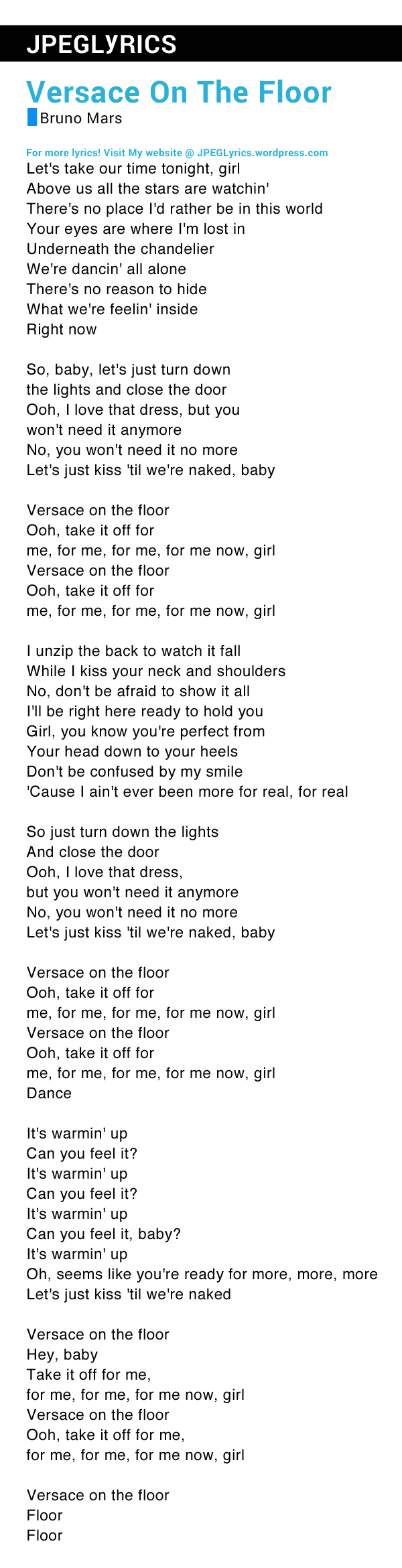 Versace On The Floor By Bruno Mars Lyrics Jpeg Lyrics