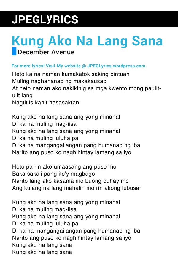 Kung Ako Na Lang Sana By December Avenue Lyrics Jpeg Lyrics